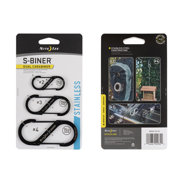S-Biner Black Stainless Steel Dual Carabiner #2,#3,#4